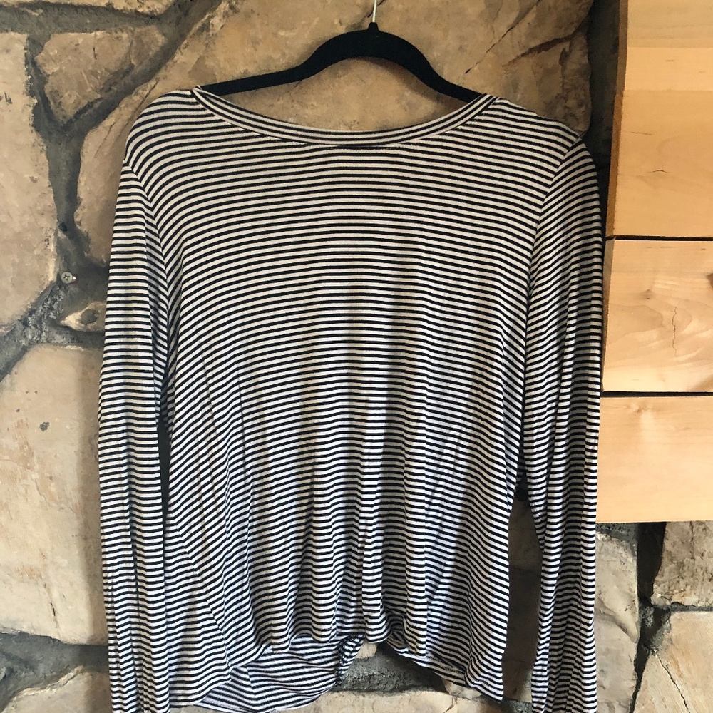 Forever 21 Long Sleeve Striped Open Back Shirt